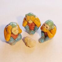 Raku Pottery - Hear, See, Speak no evil Monkeys