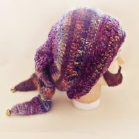 Beanie (Adult) - Double Crocheted in Shades of Purple - Double Tipped Pixie Beanie With Bells