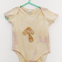 Natural Dye and Eco Friendly Ink - Mushroom Applique - Organic Cotton (GOTS) Baby Grow (0-3)