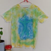 Naturally Dyed With Plants/Eco Ink-  Screen Print from Weaving stencils  and discarded tools- Organic Cotton (GOTS) -small mens