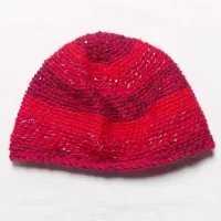 Beanie (Adult) - Double Crocheted in Reds and Subtle Sparkles